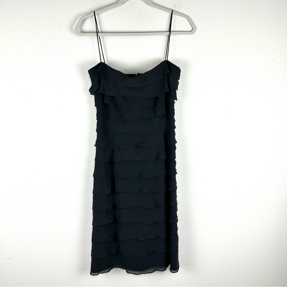 Tadashi Vintage Black Halter Cocktail Tiered Silk Mini Dress Size 8 FLAWED